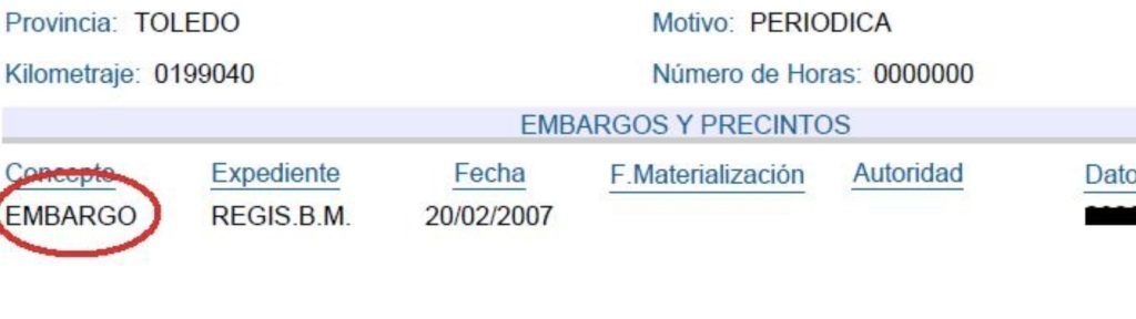 En el informe de la DGT nos puede aparecer si hay embargos anotados
