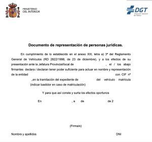 modelo de representación para baja de vehiculo de empresa