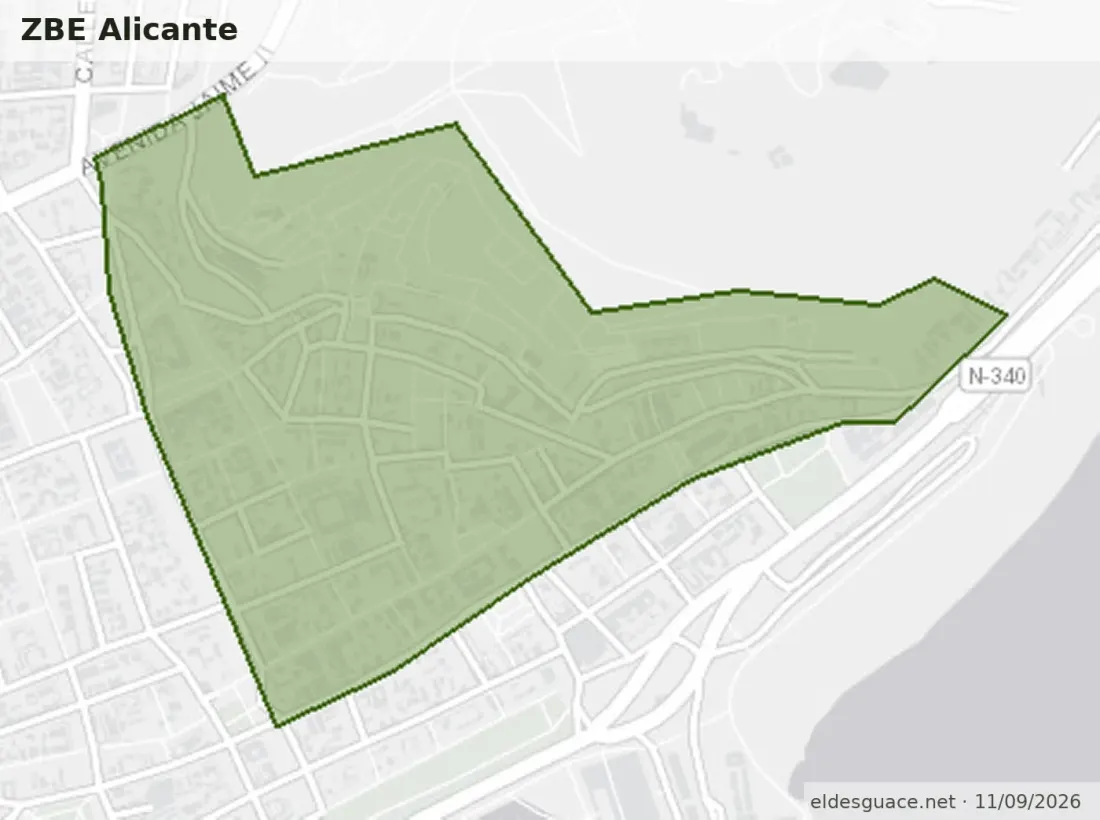 Mapa de la zona delimitada de Alicante