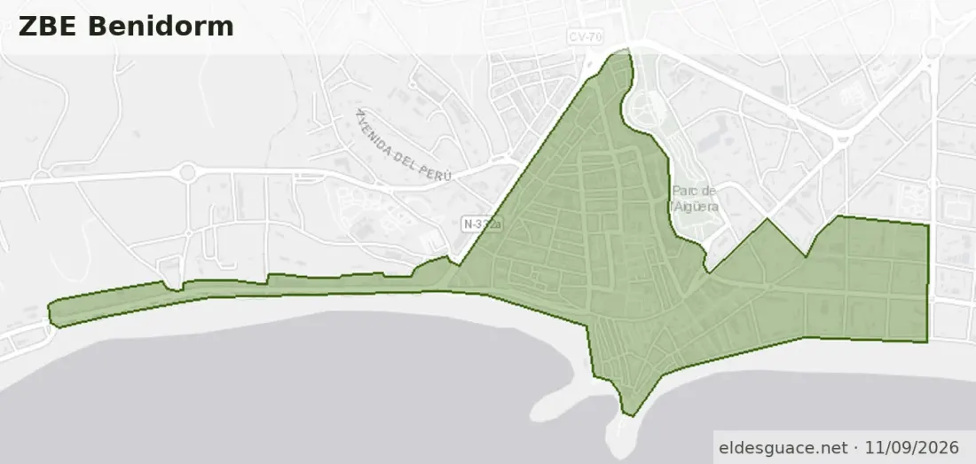 Mapa de la Zona de Bajas Emisiones de Benidorm