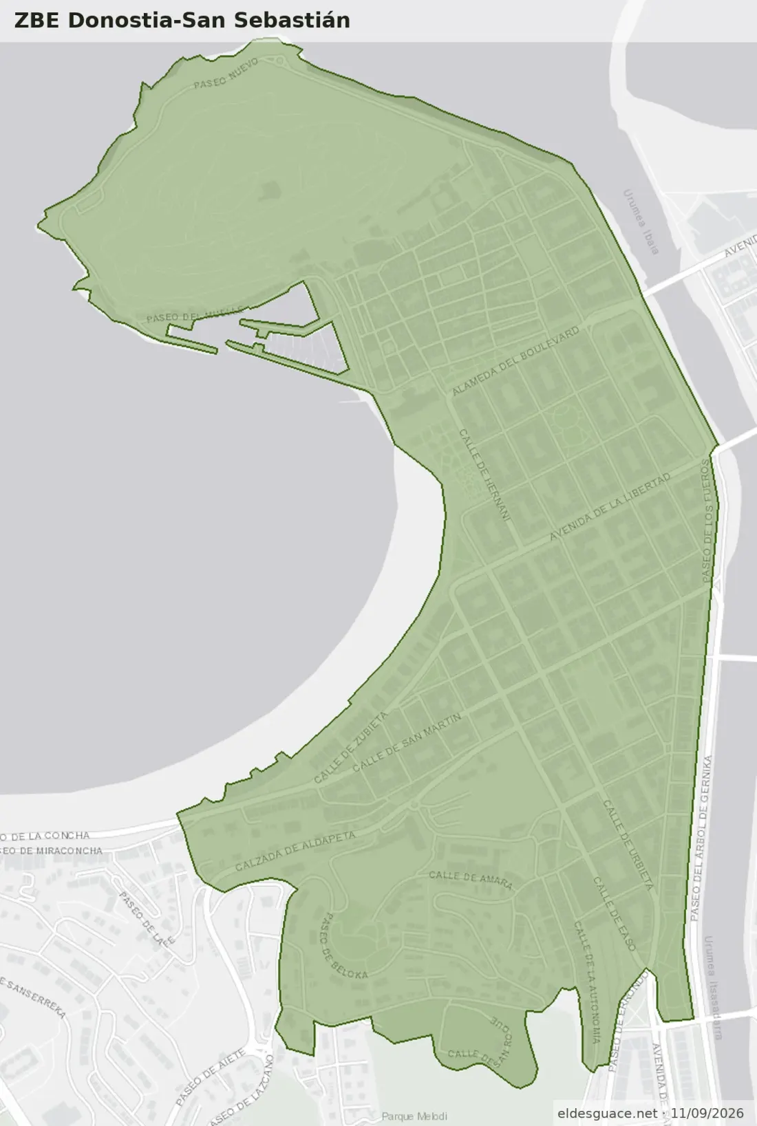 Mapa de la Zona de Bajas Emisiones de Donostia-San Sebastián