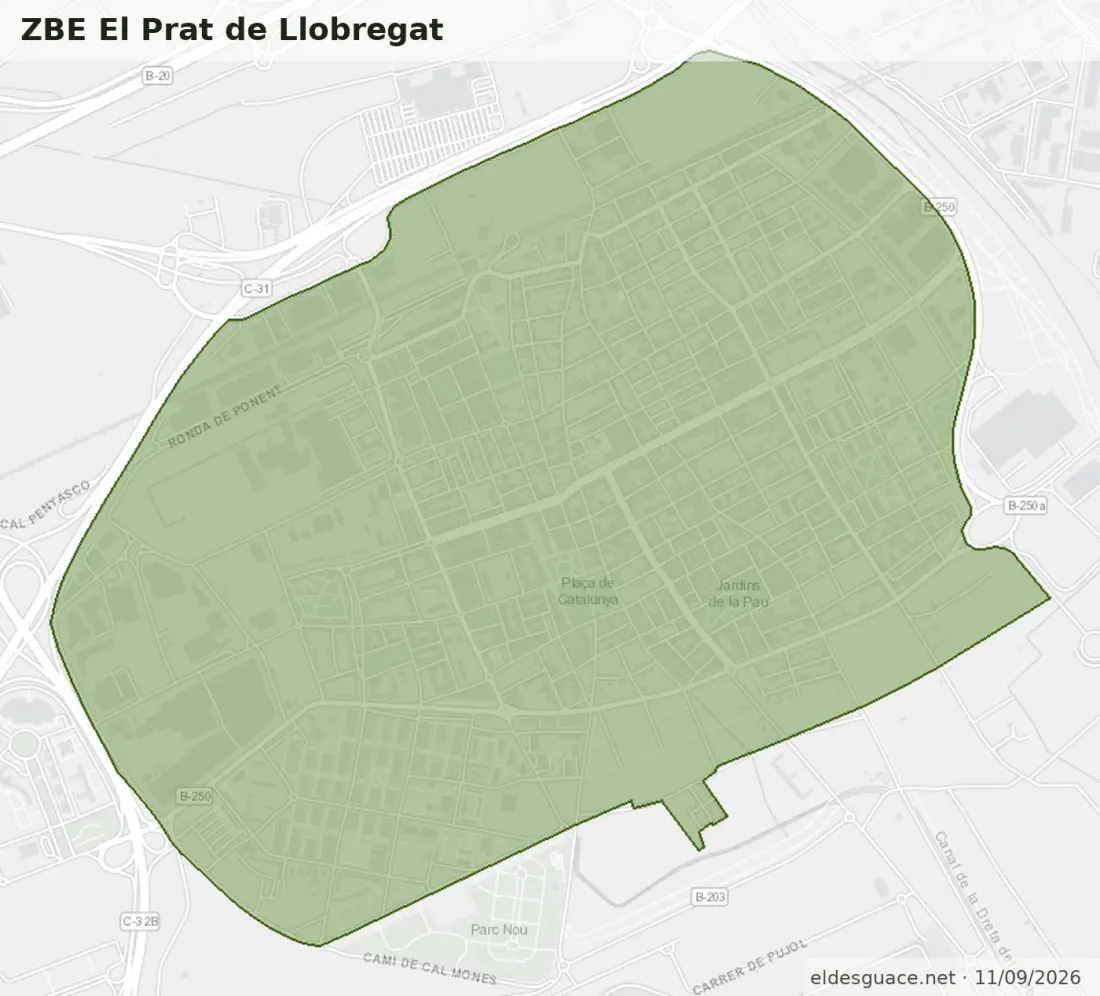 Mapa de la Zona de Bajas Emisiones de El Prat de Llobregat