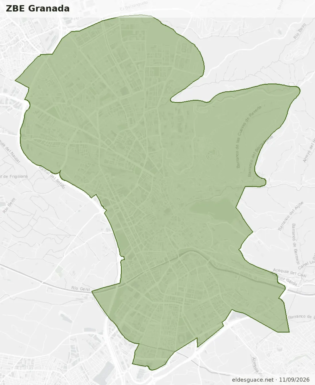 Mapa de la Zona de Bajas Emisiones de Granada