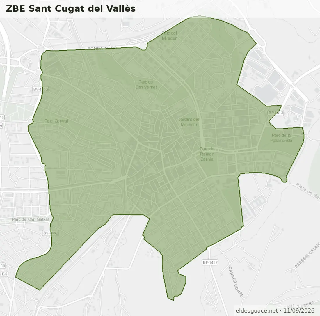 Mapa de la Zona de Bajas Emisiones de Sant Cugat del Vallès