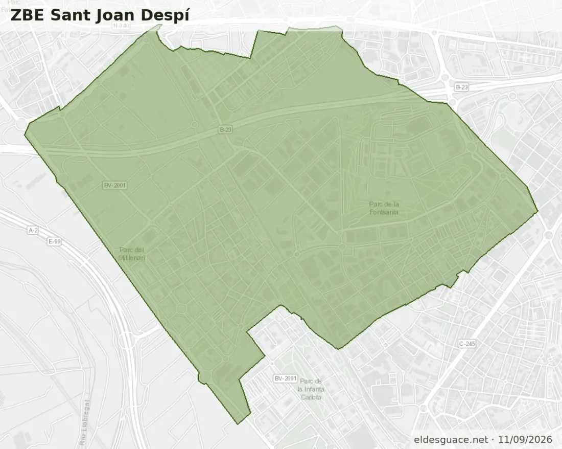 Mapa de la Zona de Bajas Emisiones de Sant Joan Despí